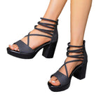 Damen Blockabsatzsandalen mit elegantem Riemendesign und modischem Kreuzband R&B