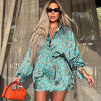 Damen Oversized Hemdblusenkleid aus satiniertem Stoff mit Paisley-Muster R&B