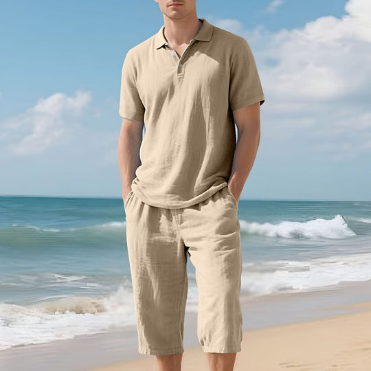 Herren nan leichtes Polo- und Bermuda-Set aus seidigem Baumwolljersey R&B