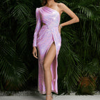 Damen Glamouröses Maxikleid mit asymmetrischem Schnitt und funkelnden Pailletten R&B