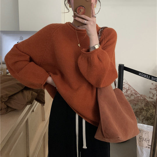 Damen Lässiger Pullover mit voluminösen Ärmeln und weichem Material R&B