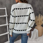 Damen lässiger Strickpullover mit Herzenmuster und lockerem Schnitt