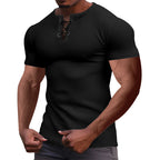 Herren nan Kurzarmshirt mit Schnürkragen, Metallösen und feinem Strukturjersey R&B