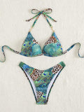 Damen Triangel-Bikini mit lR&Bendigem Tier- und Pfauenmotiv R&B