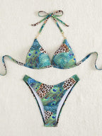 Damen Triangel-Bikini mit lR&Bendigem Tier- und Pfauenmotiv R&B