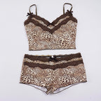 Damen Spitzen-Camisole und Short-Set mit animalischem Muster R&B