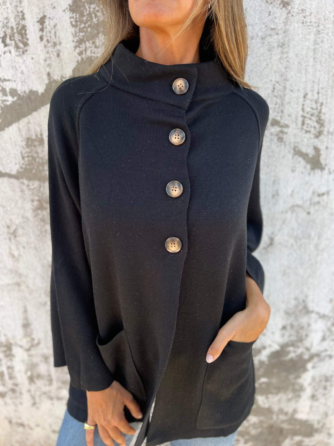 R&B | Turtleneck Knopf Strickstrickjacke Jacke