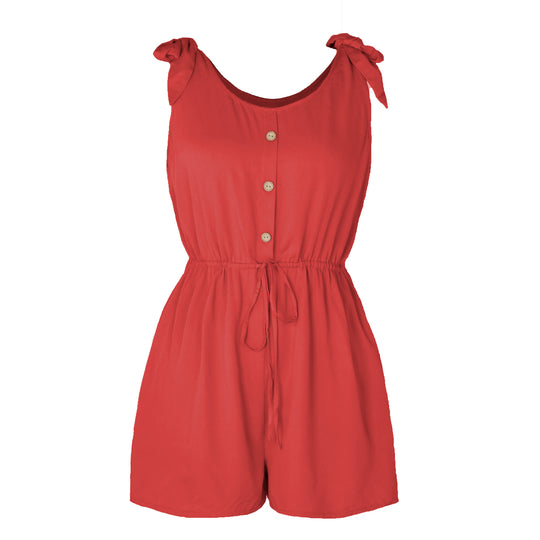 Damen Sommerlicher Jumpsuit mit Knopfleiste und Taillenzug R&B
