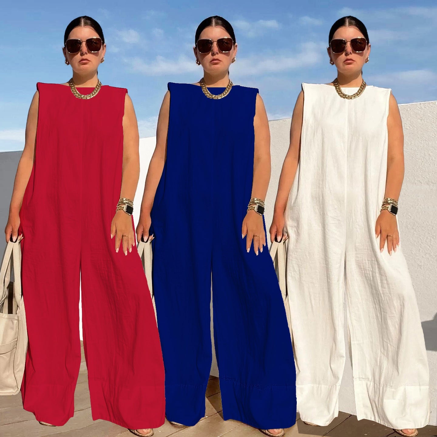 Damen Weit geschnittener Jumpsuit mit Kapuze und tiefer Taille R&B