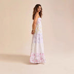 Damen Boho Maxikleid mit elastischem Oberteil und Spitzenakzenten R&B