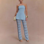 Damen elegantes Oberteil mit luftiger Häkelhose R&B