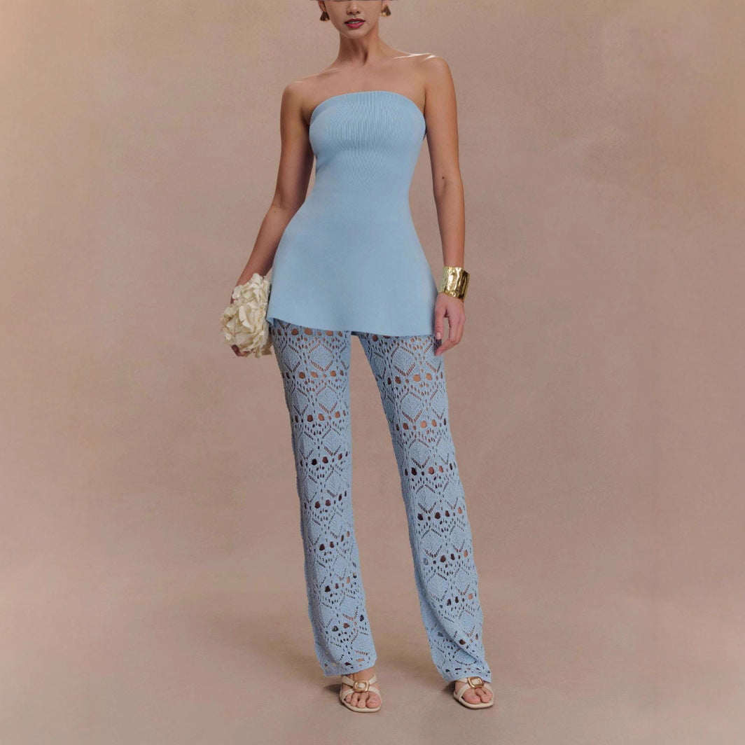 Damen elegantes Oberteil mit luftiger Häkelhose R&B