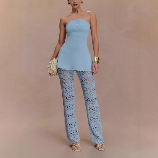 Damen elegantes Oberteil mit luftiger Häkelhose R&B