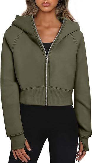 Damen cropped Kapuzenpullover mit Reißverschluss und elastischem Bund R&B