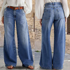 Damen Weit geschnittene Denim-Hose mit hoher Taille und eleganten Taschen R&B