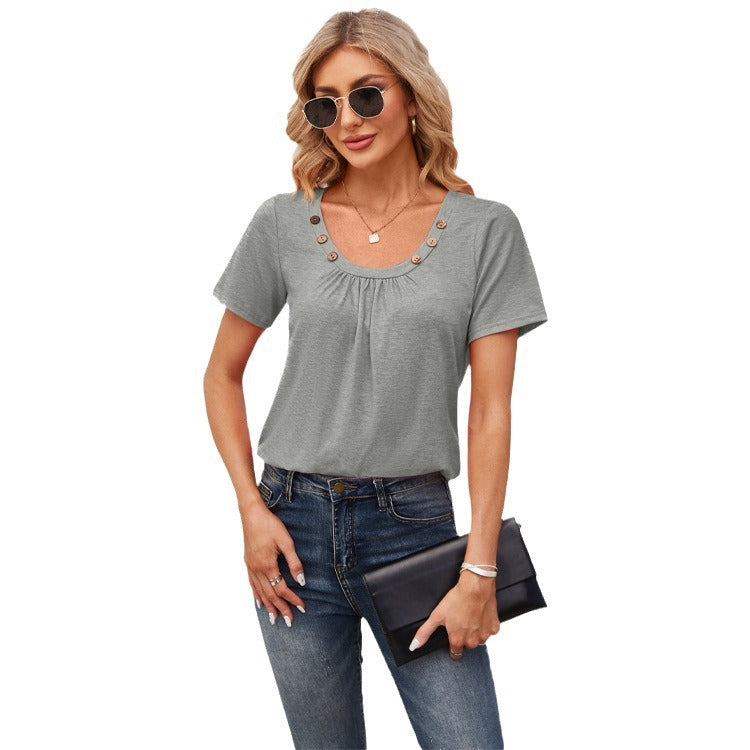 Damen Freizeit T-Shirt mit dekorativen Knöpfen R&B