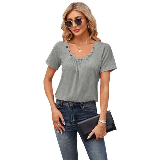 Damen Freizeit T-Shirt mit dekorativen Knöpfen R&B