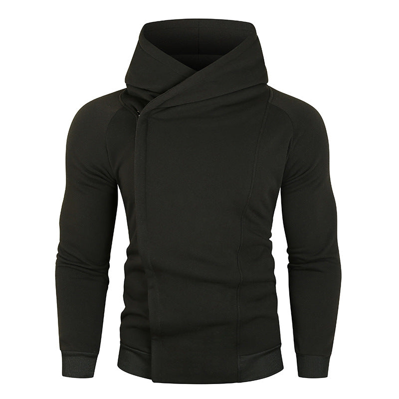 Herren Kapuzenpullover mit asymmetrischem Reißverschluss und hohem Kragen R&B