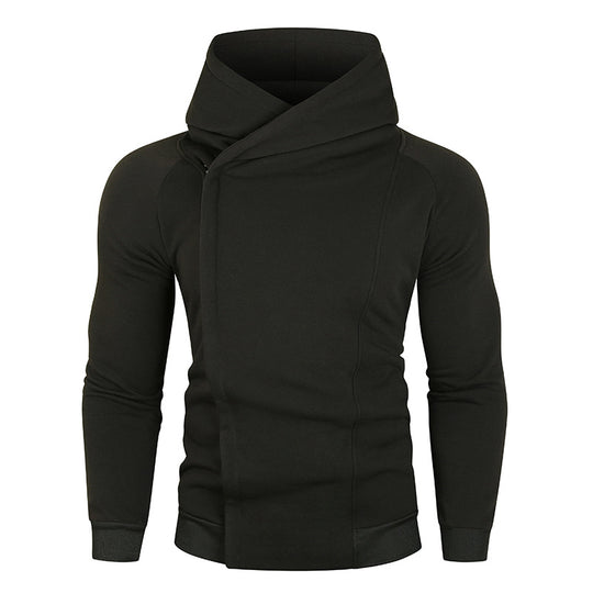 Herren Kapuzenpullover mit asymmetrischem Reißverschluss und hohem Kragen R&B