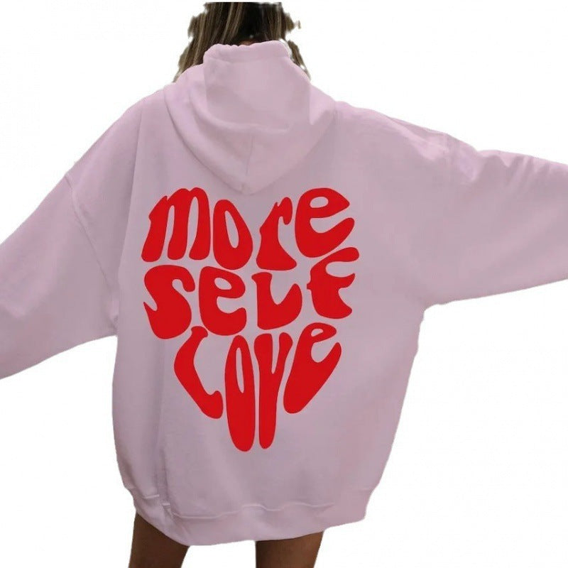 Damen oversized Kapuzenpullover mit kreativem Herzmotiv