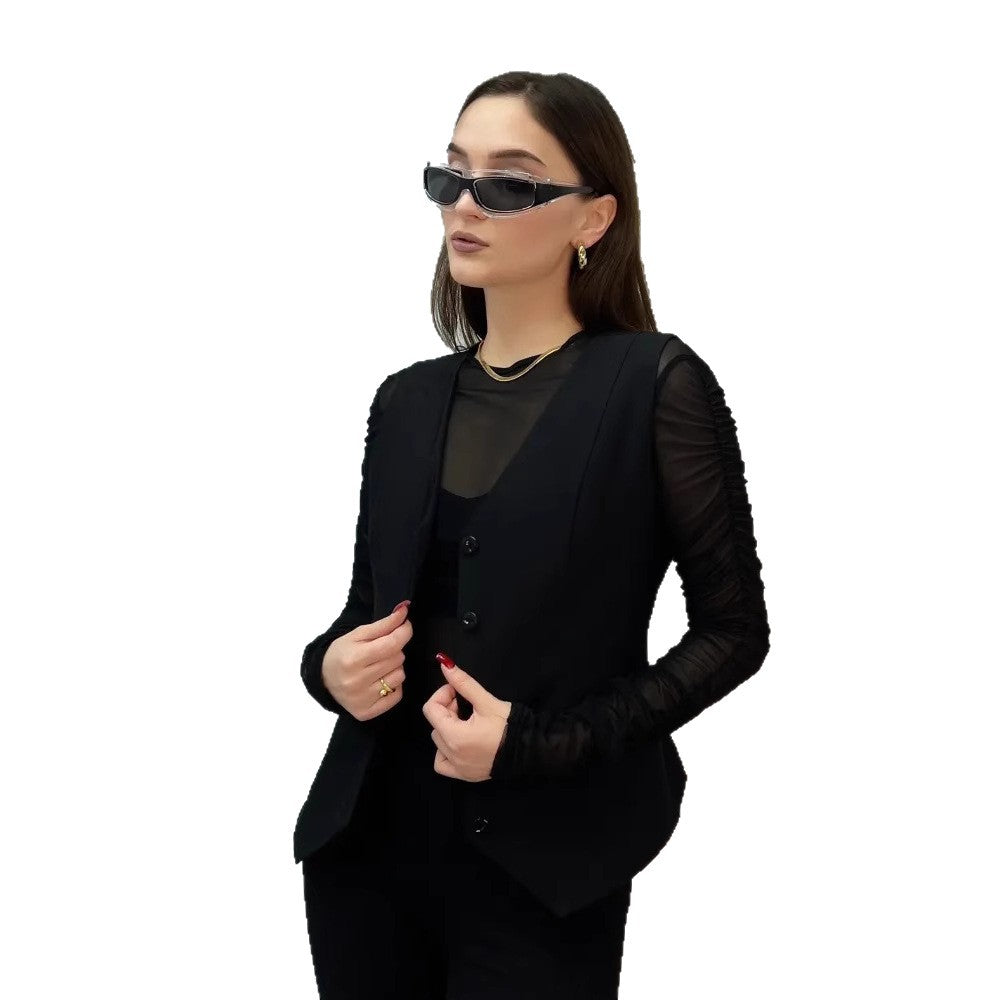 Damen ärmellose Bluse mit Knopfleiste R&B
