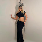 Damen Elegantes Wickelset mit asymmetrischem Oberteil und körperbetontem Rock R&B
