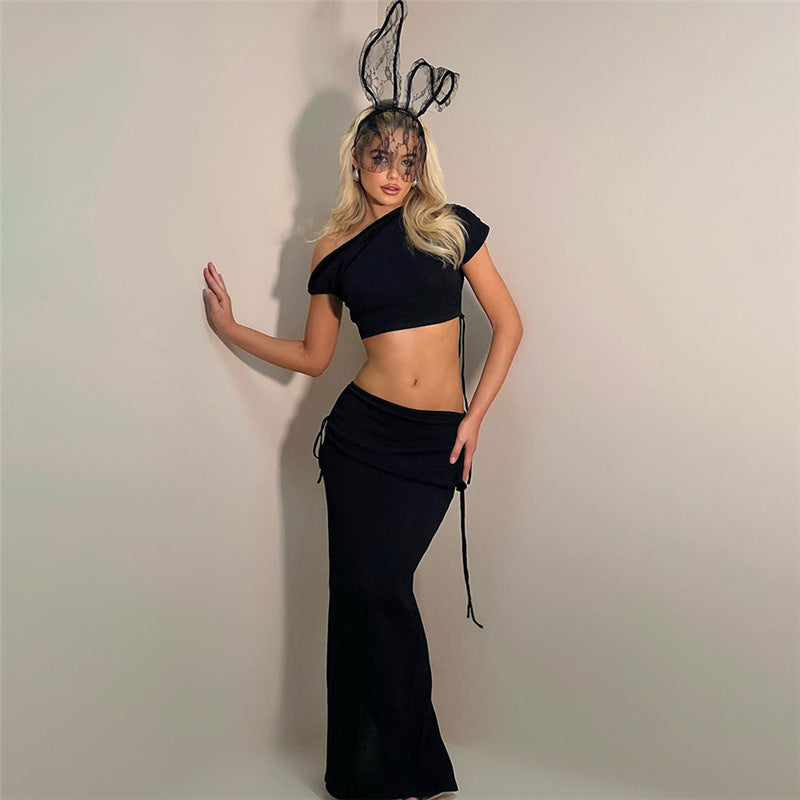 Damen Elegantes Wickelset mit asymmetrischem Oberteil und körperbetontem Rock R&B