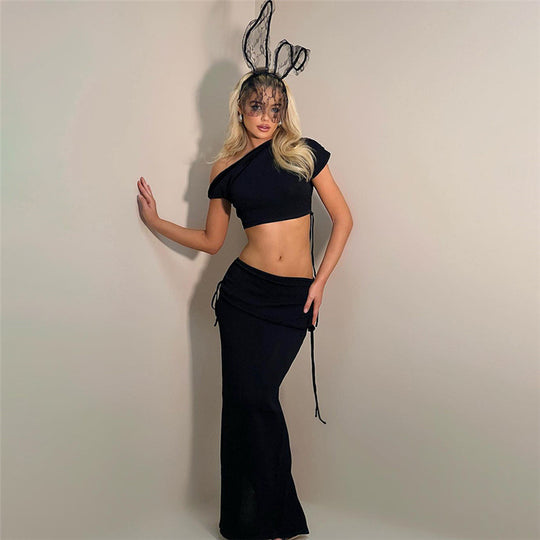 Damen Elegantes Wickelset mit asymmetrischem Oberteil und körperbetontem Rock R&B