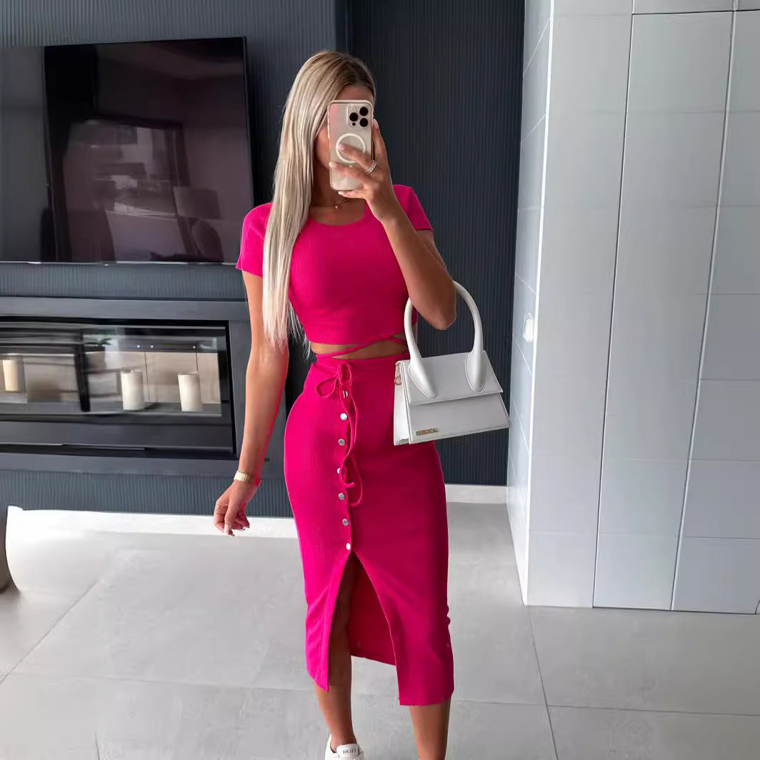 Damen Set mit cropped Top und Midi-Rock R&B