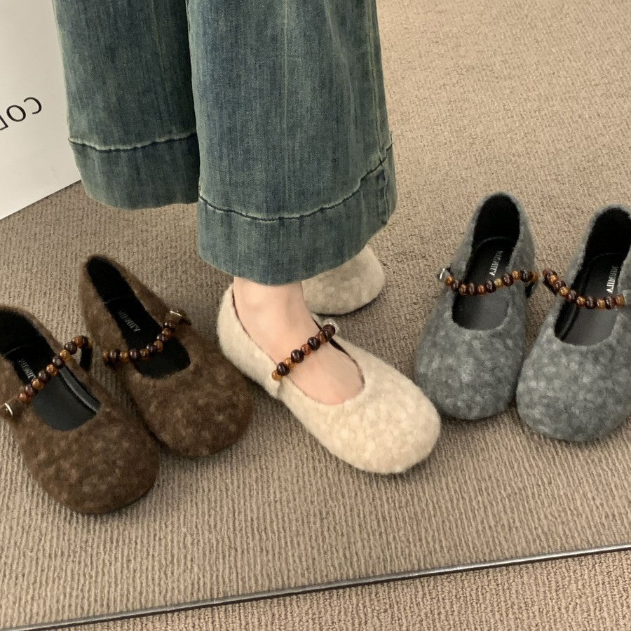 Damen Filz-Ballerinas mit modischer Riemchen-Applikation R&B