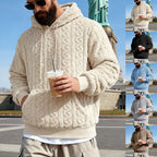 Herren nan Kuscheliger Sherpa-Hoodie mit Zopfmuster, Kängurutasche und Rippbündchen R&B