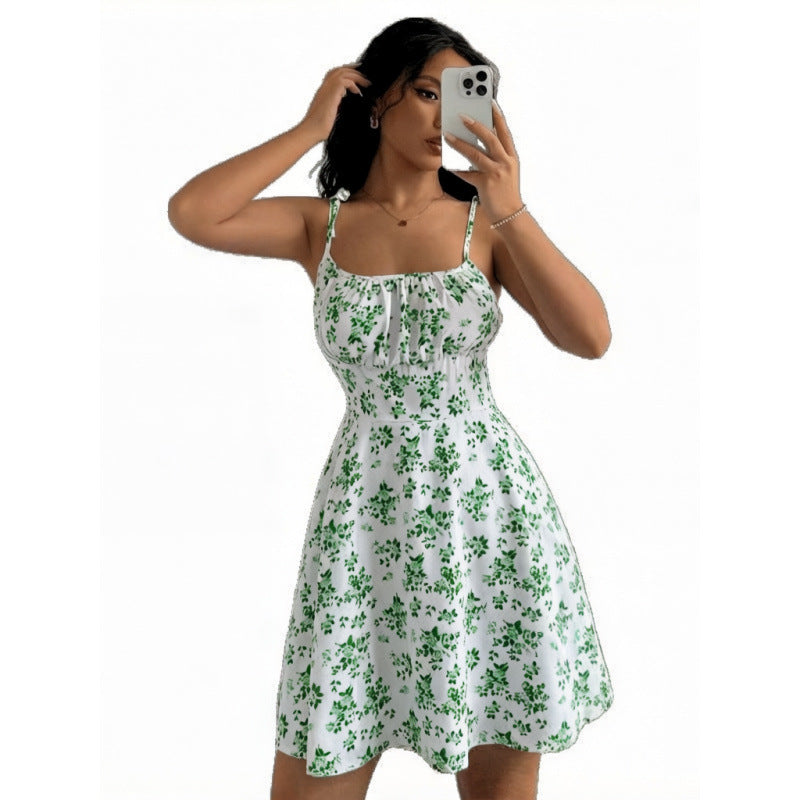 Damen Blumenkleid mit verstellbaren Spaghetti-Trägern und femininem Schnitt R&B