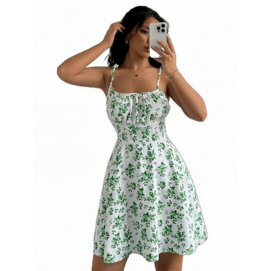 Damen Blumenkleid mit verstellbaren Spaghetti-Trägern und femininem Schnitt R&B