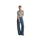 Damen Weite Jeans mit hohem Bund und Falten