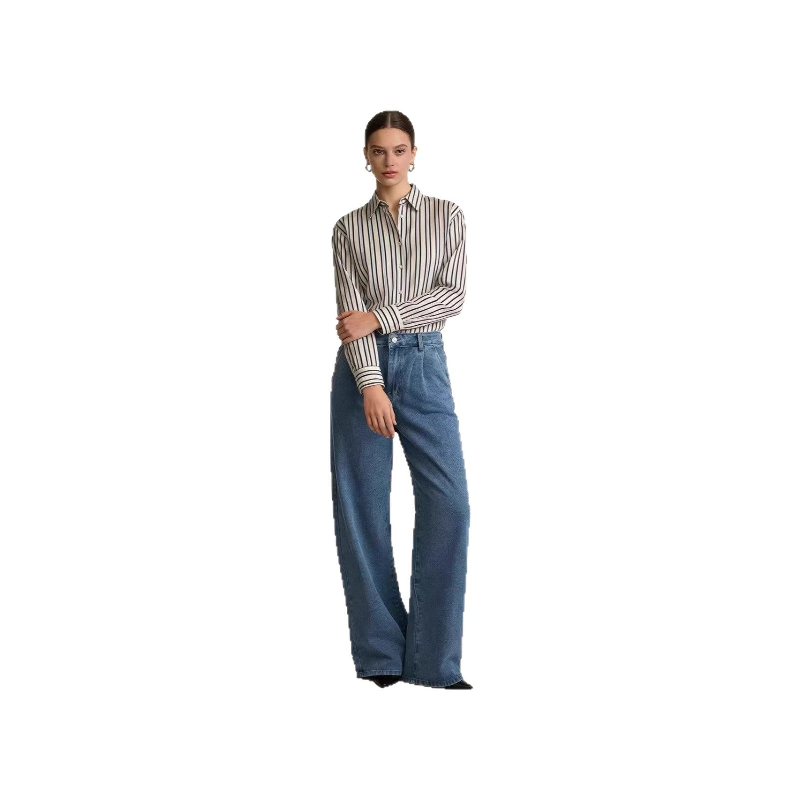 Damen Weite Jeans mit hohem Bund und Falten