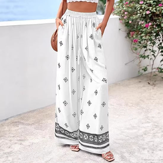 Damen weite Sommerhose mit Boho-Muster R&B