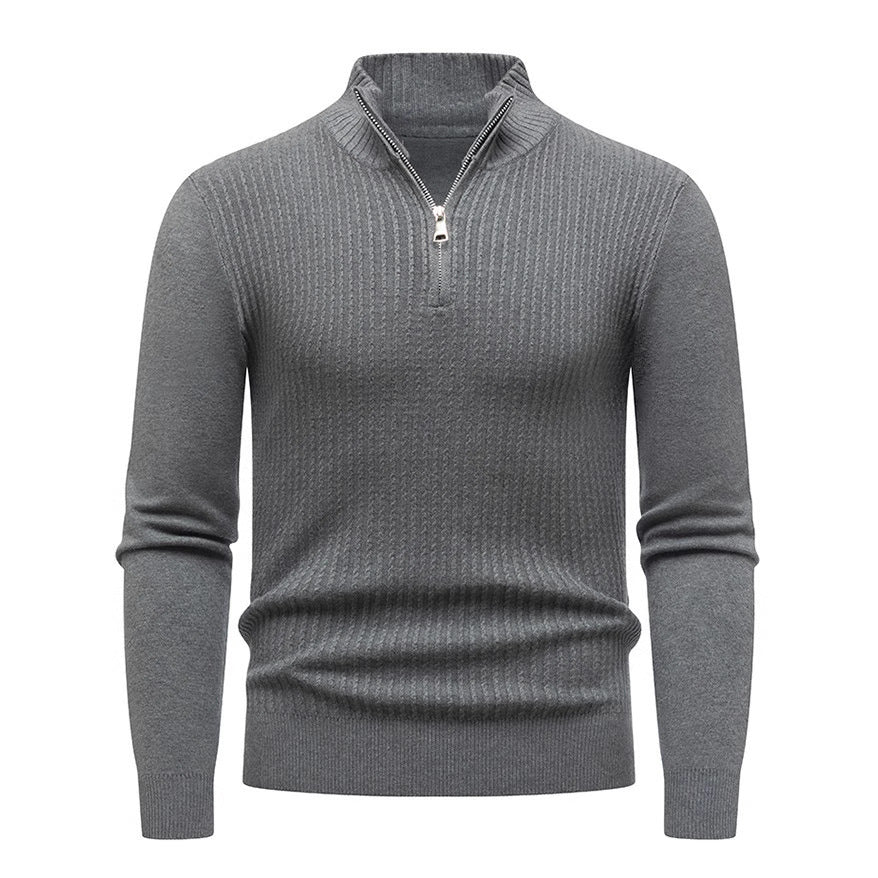Herren Strickpullover mit modernem Stehkragen und feinem Rippdesign R&B
