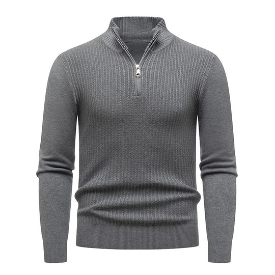 Herren Strickpullover mit modernem Stehkragen und feinem Rippdesign R&B