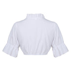 Damen nan Spitzenbolero Bluse mit Stehkragen, 3/4 Ärmeln und BindR&Band R&B