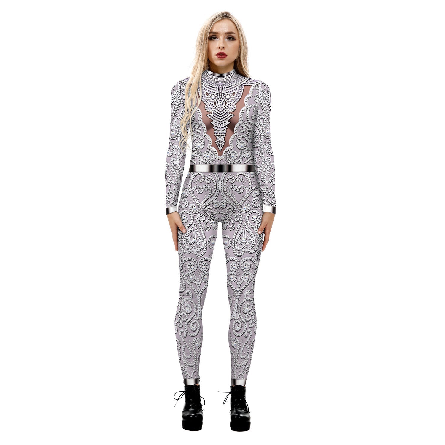 Damen Ganzkörperanzug mit leuchtendem Skelettdesign R&B
