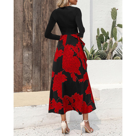 Damen Elegantes Maxikleid mit floralem Volant und langem Arm R&B
