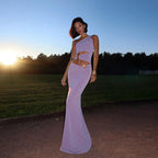 Damen Elegantes One-Shoulder-Maxikleid mit Raffungen und metallischem Detail R&B