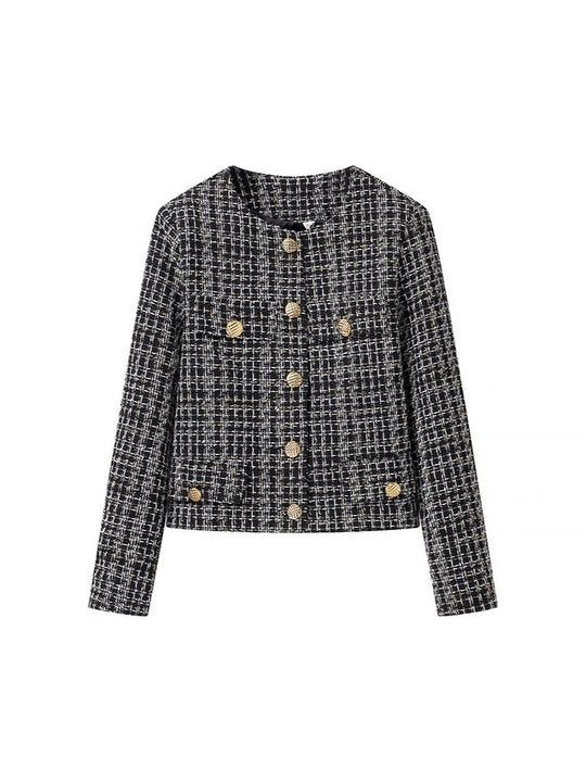 Damen elegante Tweed-Jacke mit goldenen Knöpfen R&B