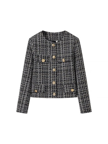 Damen elegante Tweed-Jacke mit goldenen Knöpfen R&B
