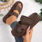 Damen Komfortable Crossover-Sandalen mit geflochtenem Obermaterial und rutschfester Sohle R&B