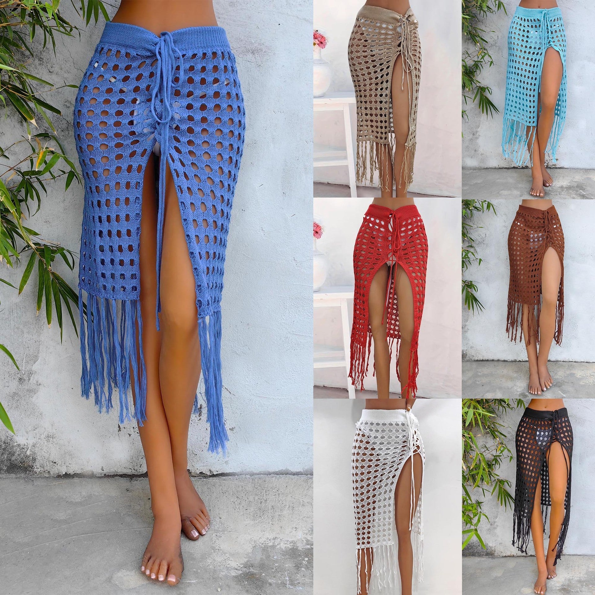 Damen gehäkelter Strand-Sarong mit Fransen R&B
