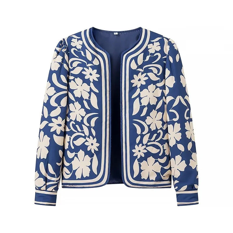 Damen gestickte Blumenjacke mit Volumenärmeln R&B