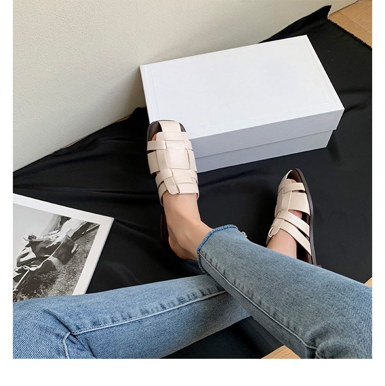 Damen komfortable Slip-On Sandalen mit geflochtenem Design