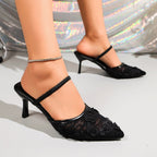 Damen Verführerische Slingback-Pumps mit floralem Spitzen-Obermaterial und elegantem Absatz