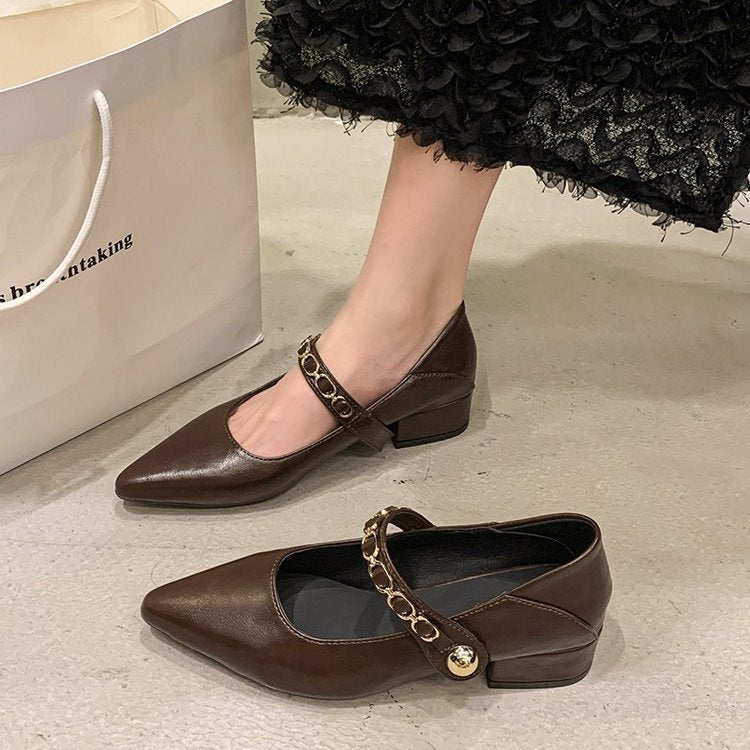 Damen elegante Mary Jane Pumps mit modischer Kettenverzierung R&B